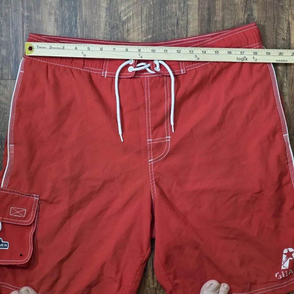 Original Watermen Guard Swim Trunks Mens M Red Surf Board Shorts Stretch